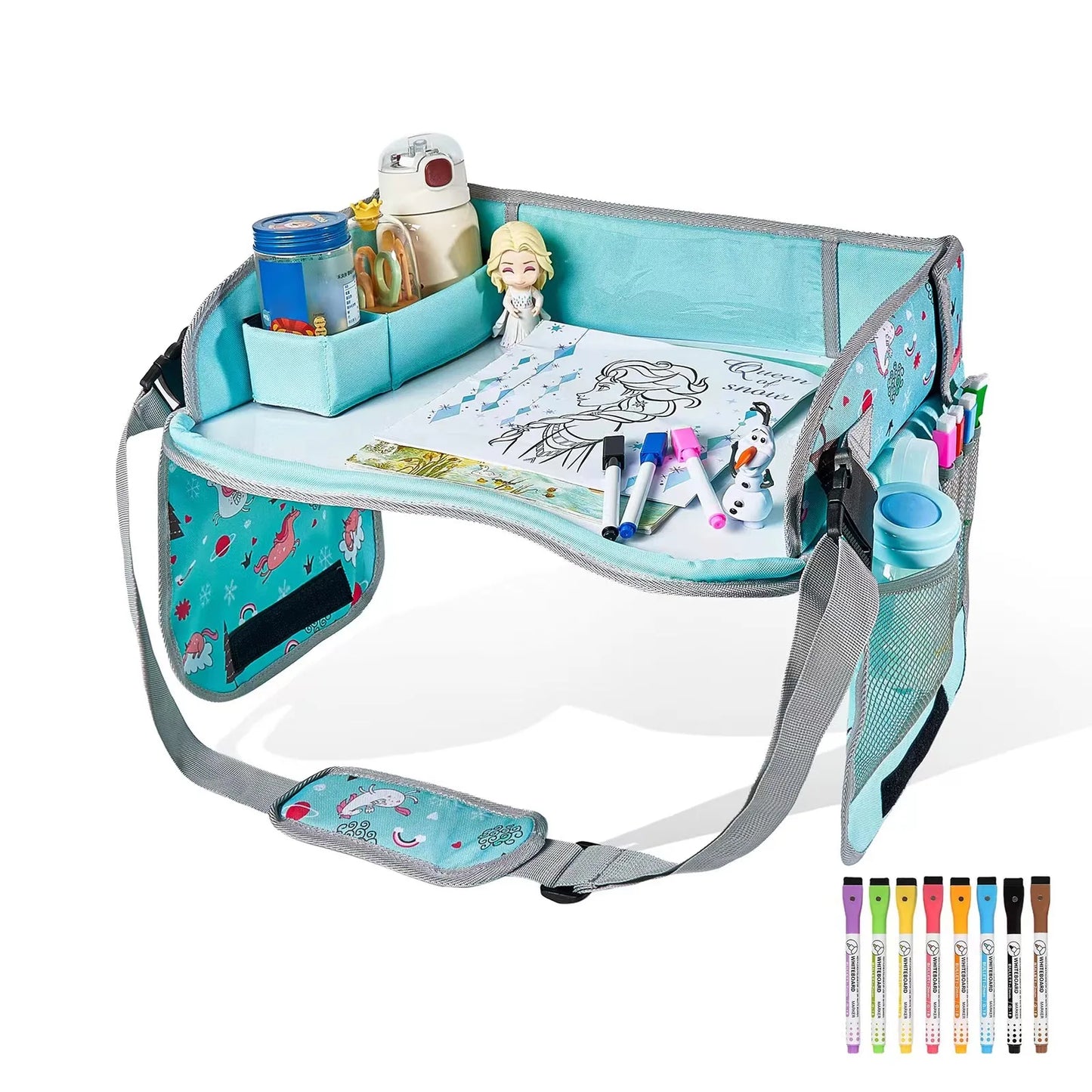 Car Seat Travel Tray Safety Seat Play Table Organizer Storage Snacks Toys Cup Holder Waterproof For Baby Children Kids Stroller