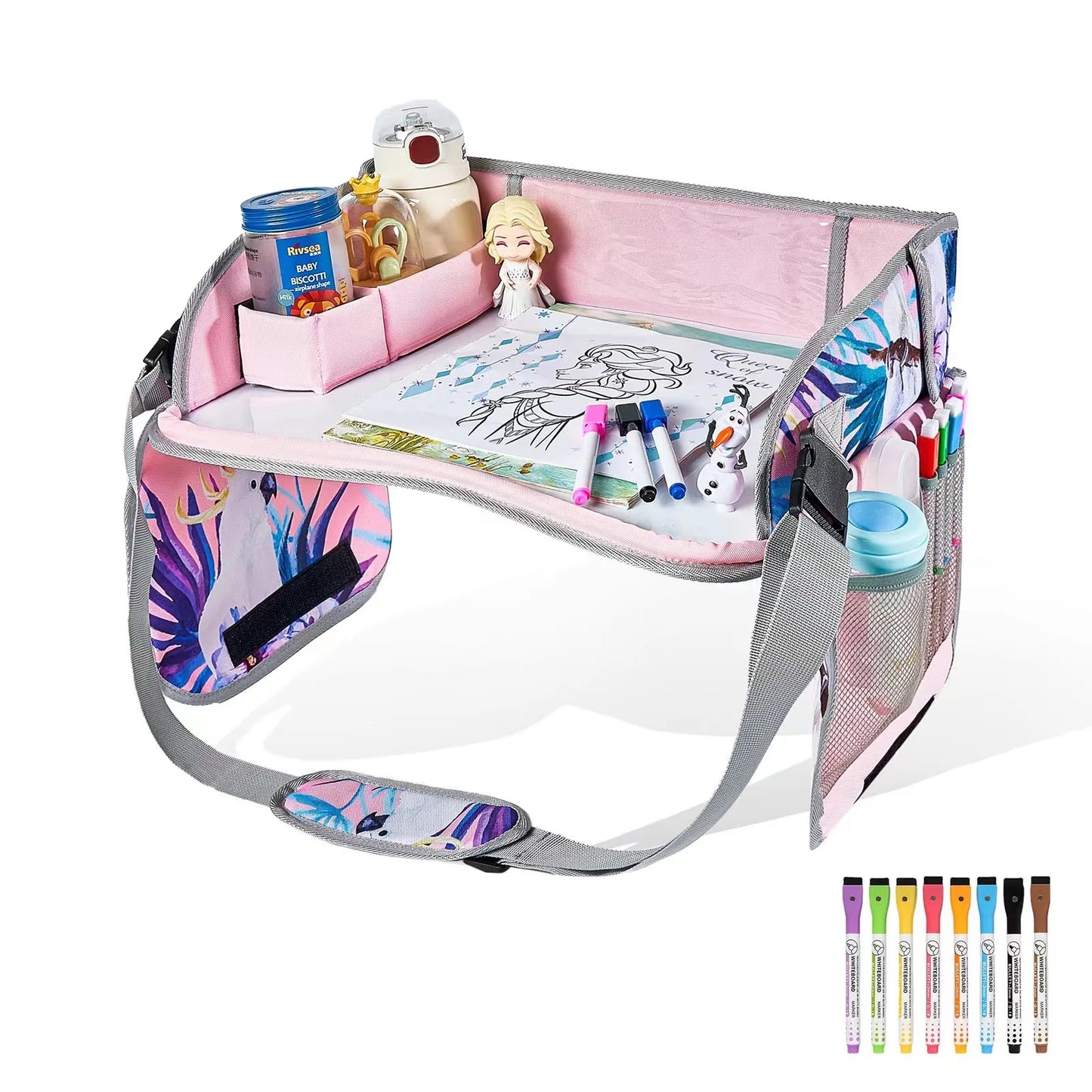 Car Seat Travel Tray Safety Seat Play Table Organizer Storage Snacks Toys Cup Holder Waterproof For Baby Children Kids Stroller