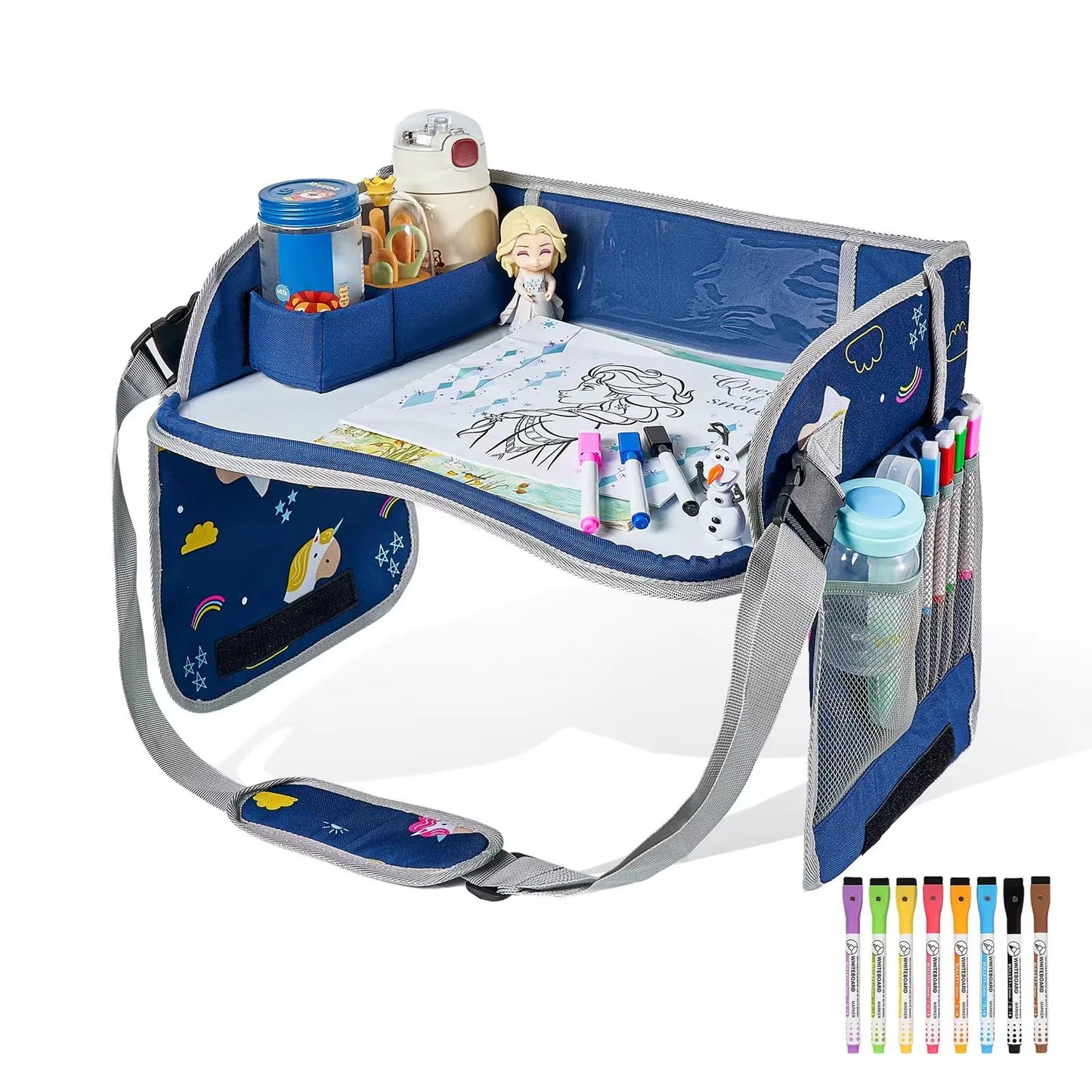 Car Seat Travel Tray Safety Seat Play Table Organizer Storage Snacks Toys Cup Holder Waterproof For Baby Children Kids Stroller